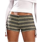 SOLY HUX Women's Knit Micro Shorts Striped Y2k Low Rise Booty Mini Shorts Color Block Strechy Loungewear