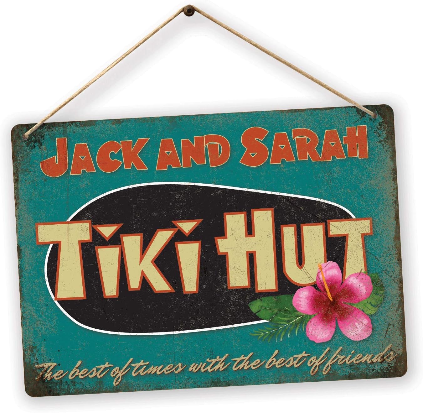 Personalised TIKI HUT - Custom Name – Small Twine | Printed Metal Wall Sign bar Plaque