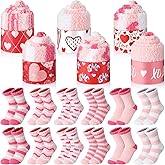 Suhine 12 Pairs Valentines Day Fuzzy Socks for Women Cozy Bulk Sock in Cupcake Gift Love Heart Sock Stocking Stuffers