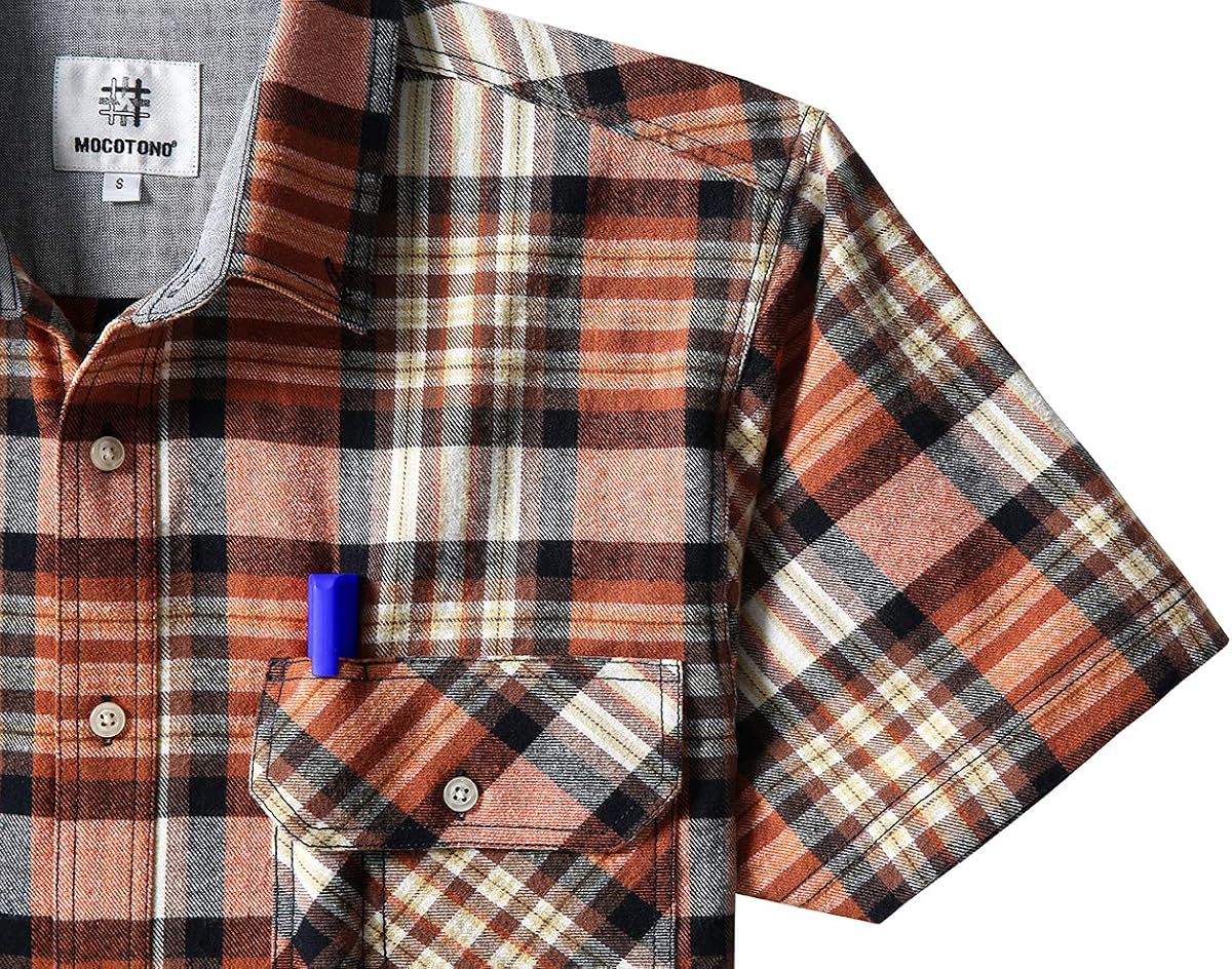 Men's Short Sleeve Plaid Checkered Button Down Casual Work Shirts: Clothing
