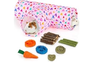 Hedgeink Guinea Pig Tunnel, Collapsible 3 Way Guinea Pigs Hideout Washable Rabbit Tunnel with Chew Toys Rabbit Toys for Guinea Pig Cage Accessories