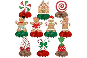 KOCKUU Gingerbread Christmas Party Table Decorations Centerpieces,10pcs Paper Gingerbread Man House Lollipops Candy Canes Honeycombs for Xmas Winter Holiday Birthday Party Decor Supplies