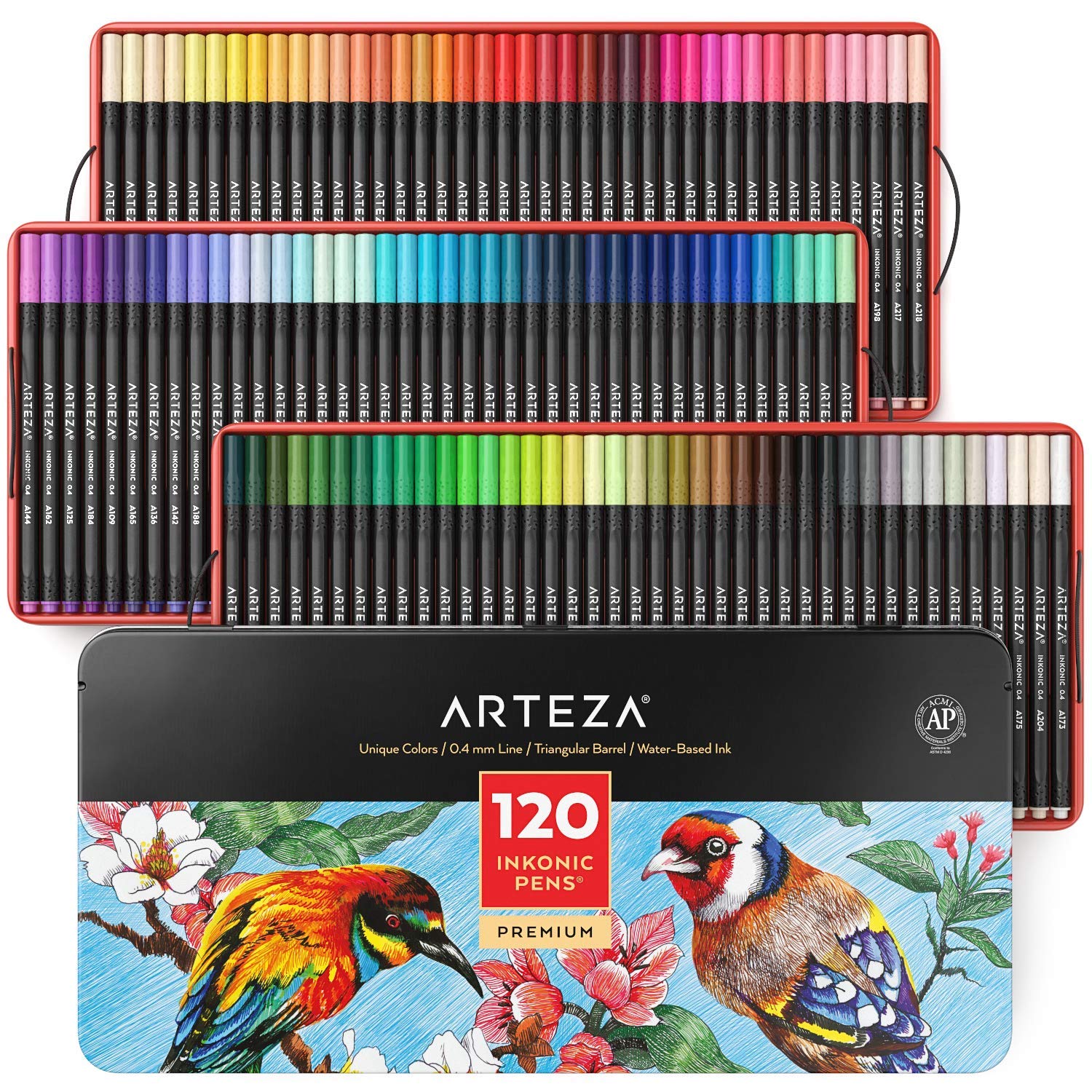 Arteza Fineliner Fine Point Pens, Set of 120 Fine Tip Markers with Color Numbers, 0.4mm Tips