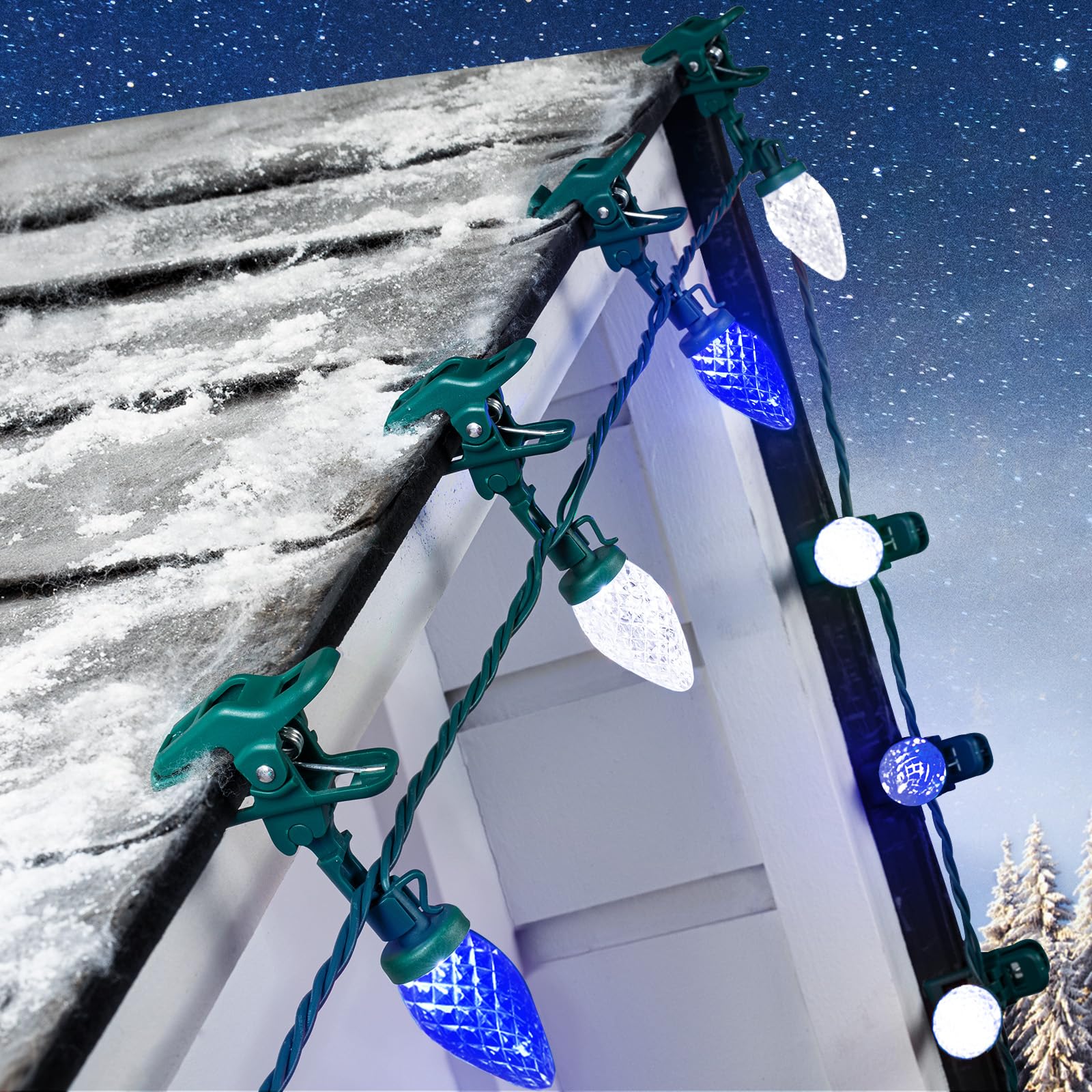 Photo 1 of  Commercial Grade Extendable Waterproof Outdoor Christmas Lights for House Outside Roofline Xmas Decor, Blue & Pure White1064944565
