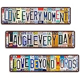 3 Pces Vintage Live Every Moment,Laugh Every Day,Love Beyond Words Wall Decor Street Signs Family Metal Tin Signs
