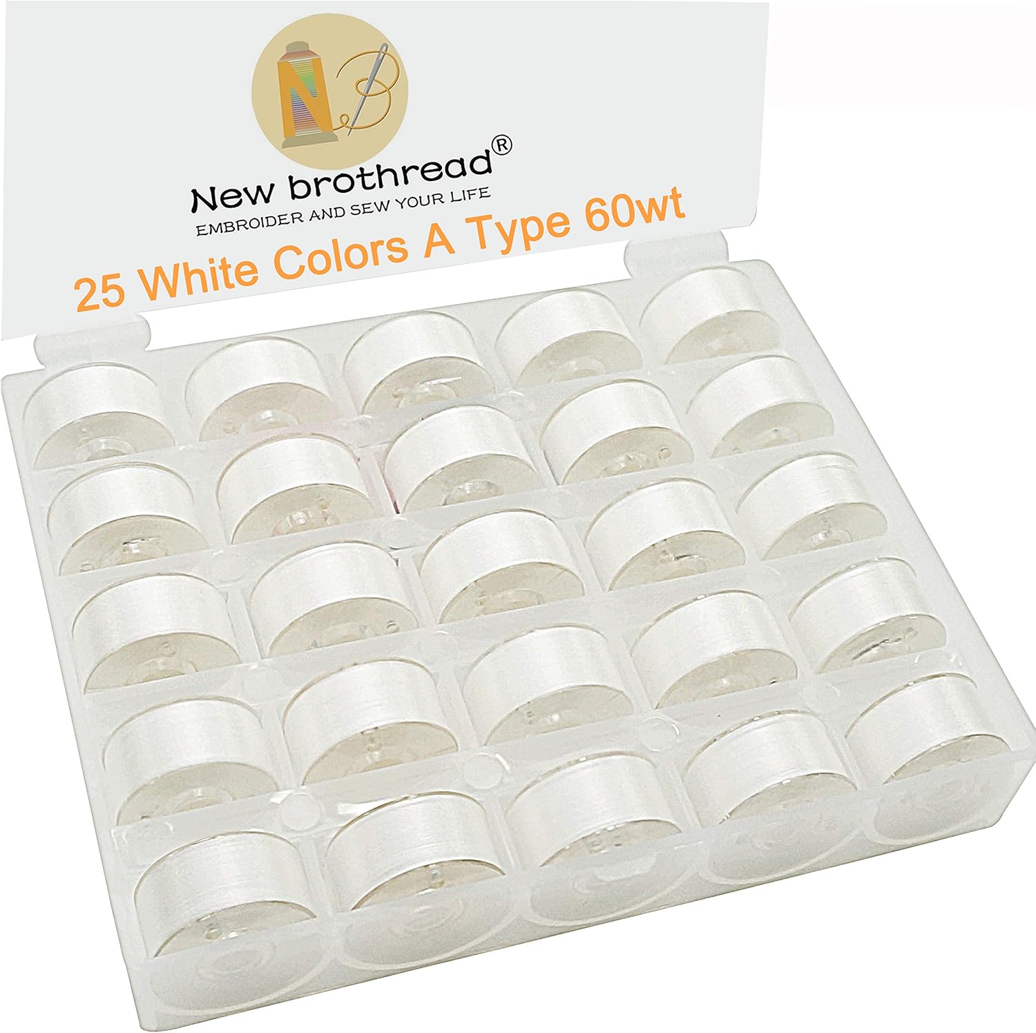 New brothread 25pcs White 70D/2 (60WT) Prewound Bobbin Thread Plastic Size A SA156 for Embroidery & Sewing Machines DIY Embroidery and Sewing Thread
