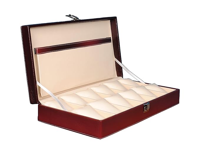 Watch Box Case PU Leather for 12 Watch Slots - Maroon