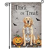 Louise Maelys Halloween Garden Flag Golden Retriever Skull Trick Or Treat 12x18 Inch Double Sided Boo Pumpkin Holiday Seasonal Fall Autumn Welcome Small Burlap Yard Sign Outside Outdoor House Decor