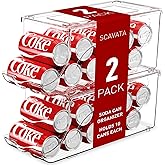 SCAVATA 2 Pack Stackable Refrigerator Organizer, Soda Can Dispenser Pop Cans Container Beverage Holder with Lid for Fridge, Freezer, Kitchen, Clear Plastic Storage Bins-Holds 10 Cans Each