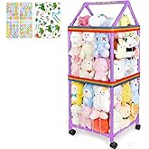 FIOBEE Stuffed Animals Storage Zoo With Wheels 360 Degree Movable Plushies Storage Organizer Large Stuffed Animal Holder Cage With DIY Stickers for Nursery Play Room Organization, Purple