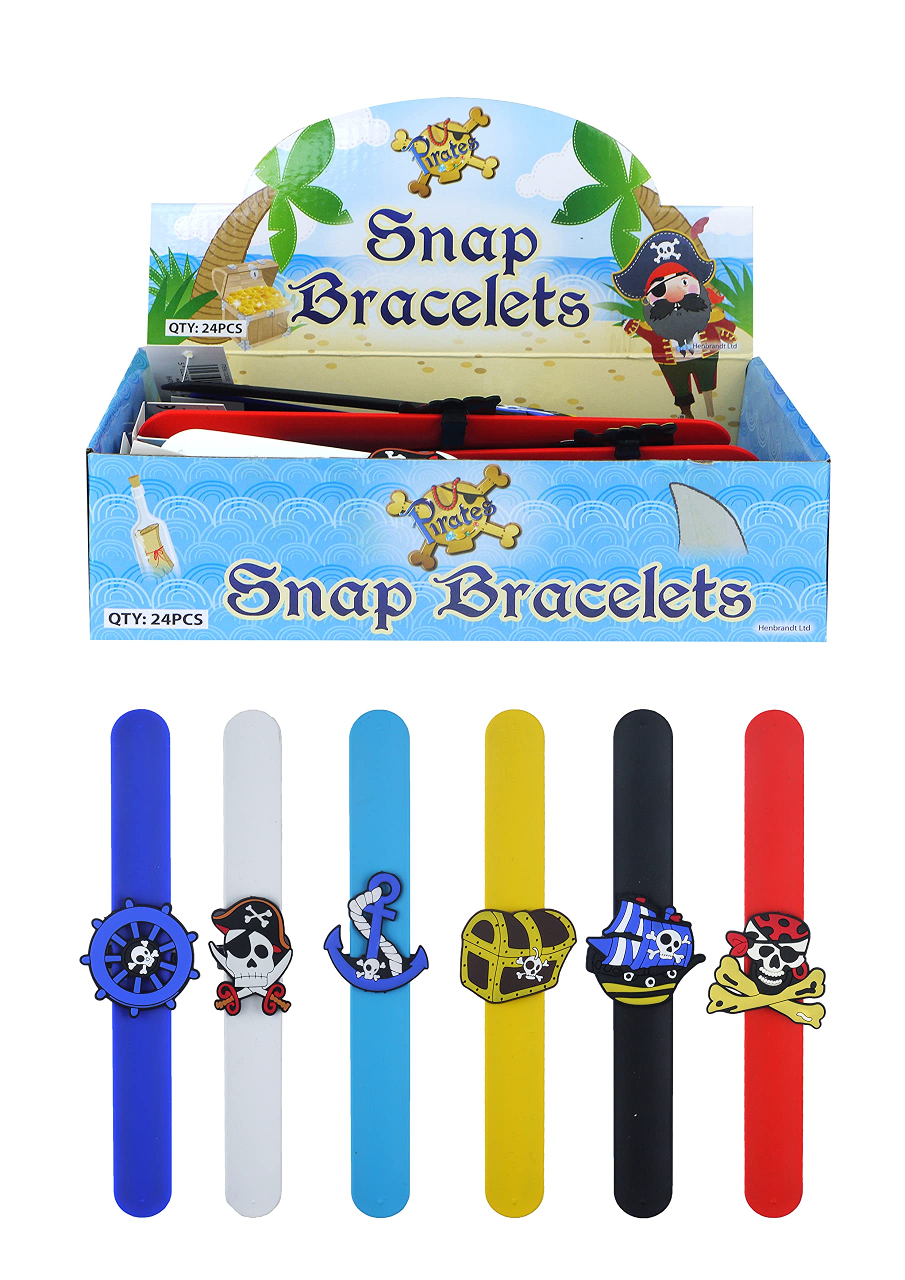 HENBRANDT 6x Pirate Snap Bracelets for Kids Soft Silicone Slap Band 3D Pirate Design Stocking Filler Party Bag Favour Lucky Dip Slap Bracelet Snap Band Boys Girls Bracelets Wristbands