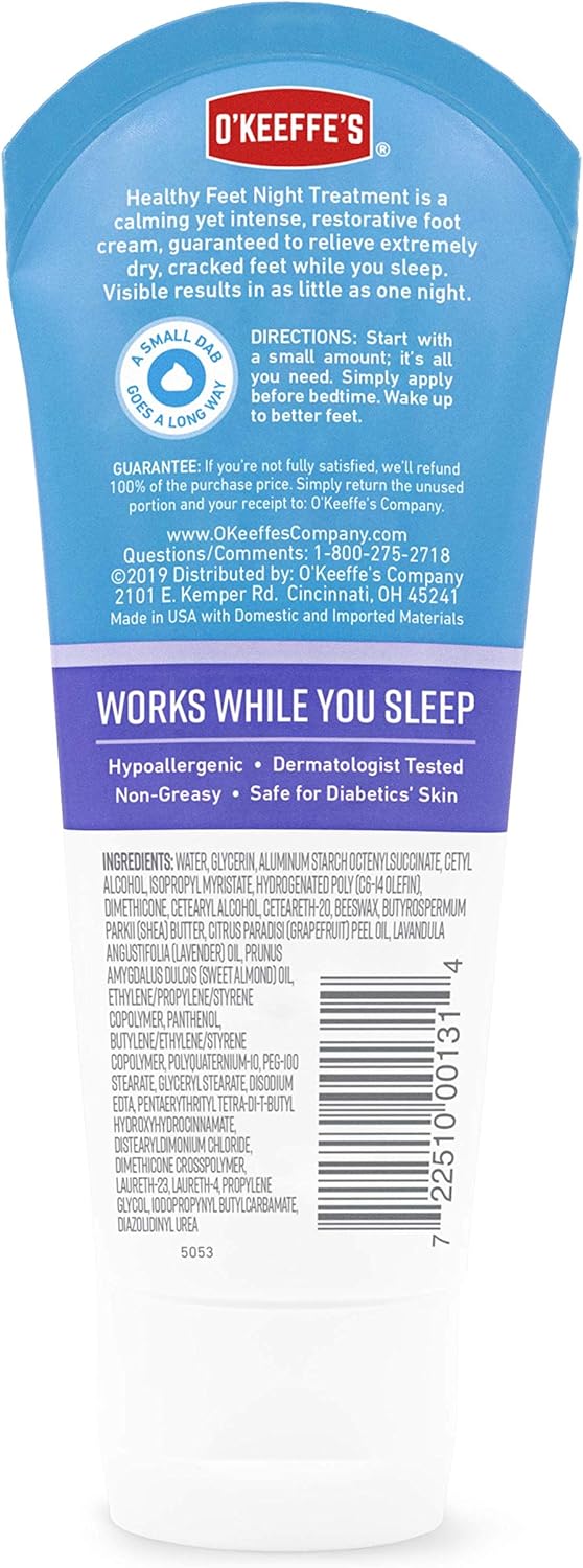 O'Keeffe's Healthy Feet Night Treatment Foot Cream, 3.0 Ounce Tube, (Pack of 1): Home Improvement