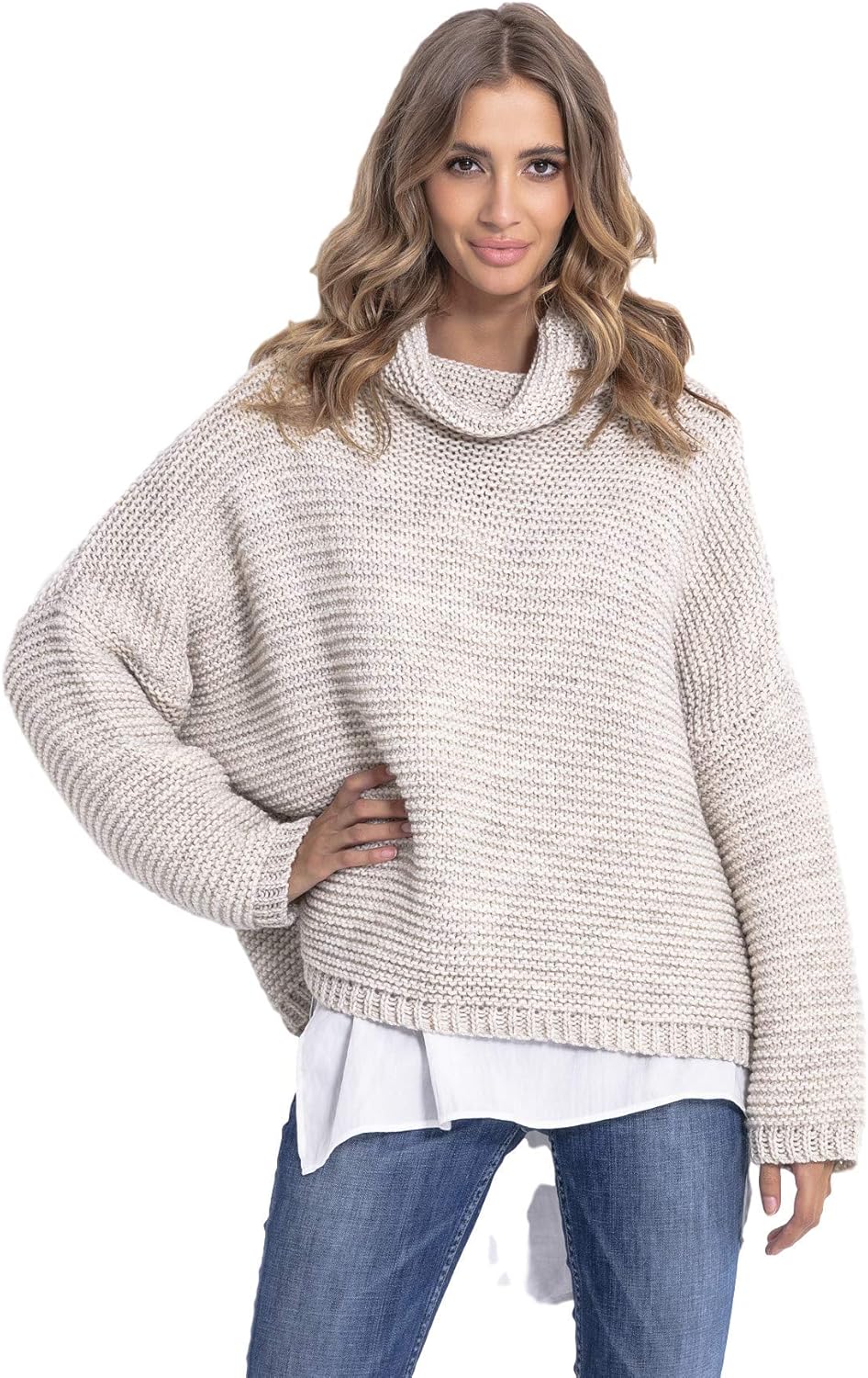 Fobya Oversized Sweater with a Loose Cut, Wide Sleeves. Perfect Cut for