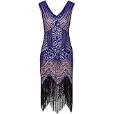 Vijiv Women 1920s Gastby Sequin Art Nouveau Embellished Fringed Flapper Dress