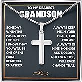 To My Grandson Necklace from Grandma | Cross Necklace with Message Card & Gift Box | Birthday, Graduation, Christmas, Easter Gifts for Grandson from Grandparents | Premium Stainless Steel