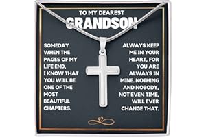 FG FAMILY GIFT MALL To My Grandson Necklace from Grandma | Cross Necklace with Message Card & Gift Box | Birthday, Graduation, Christmas, Easter Gifts for Grandson from Grandparents | Premium Stainless Steel