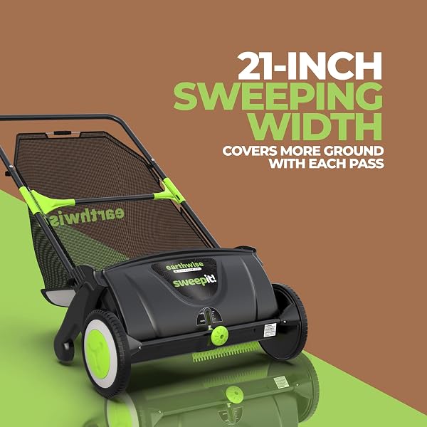 EARTHWISE LSW70021 21-INCH WIDTH LEAF & GRASS PUSH LAWN SWEEPER, BLACK
