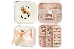 AYGXU Travel Must Have Jewelry Box,Small jewelry travel case,Travel Jewelry Box for Women Girls,Jewelry Box for Teen Girls,Travel Jewelry Case for Women Teacher Gifts, Initial A-Z