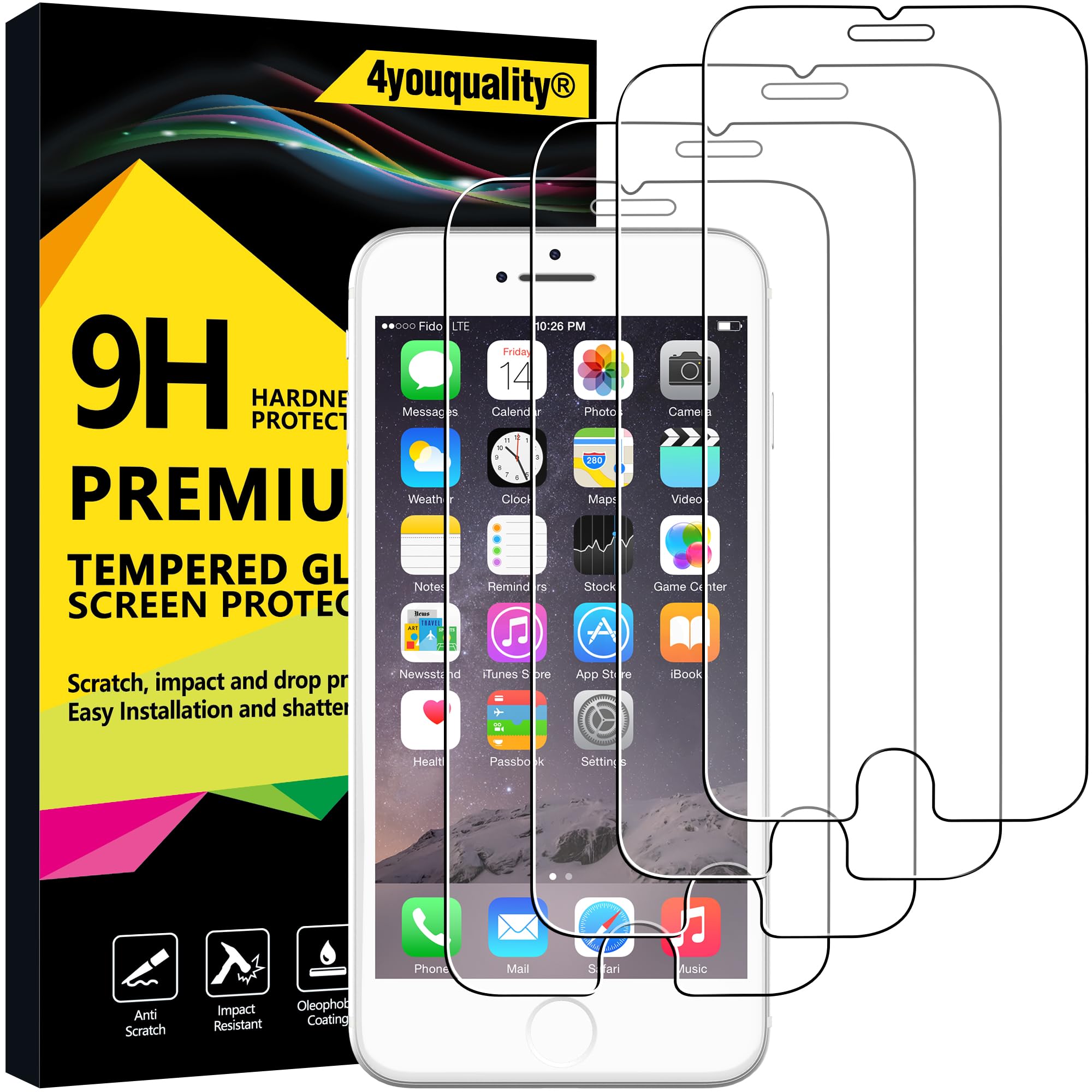 4youquality [4-Pack Screen Protector for iPhone 6 & iPhone 6S, (4.7Inch), Premium Tempered Glass Film [LifetimeSupport][Scratch-Resistant][Anti-Shatter]