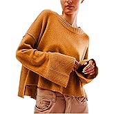 Wanzetaly Women's Oversized Cropped Sweaters Casual Crewneck Pagoda Sleeve Knit Pullover Tops