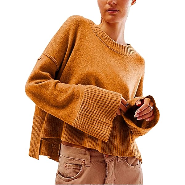 新品　ollun bicolor flare sleeve sheer knit Women Sheer Mesh Knit Sweater Tops Oversized Long Sleeve O
