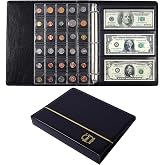 Ettonsun Coin Collection Book Holder for Collectors, 120 Pockets Coins Collecting Album &amp; 24 Sleeves Paper Money Display Storage Case for Coin Currency Collection Supplies,Bill,Pennies,Quarters,Stamp