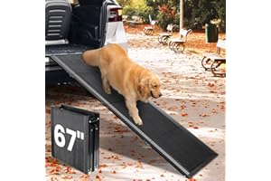 JTSIOV Dog Ramp for Car, 67''x 17'' Extra Long Folding Dog Ramp, Pet Ramp for Large Dogs with Non-Slip Rug Surface, Portable Dog Steps Up to 250LBS, Outdoor Dog Ramp for Car, High Bed Couch