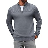 Runcati Mens Quarter Zip Sweater Long Sleeve Slim Fit Pullover Mock Neck Casual Ribbed Knit Polo Sweaters