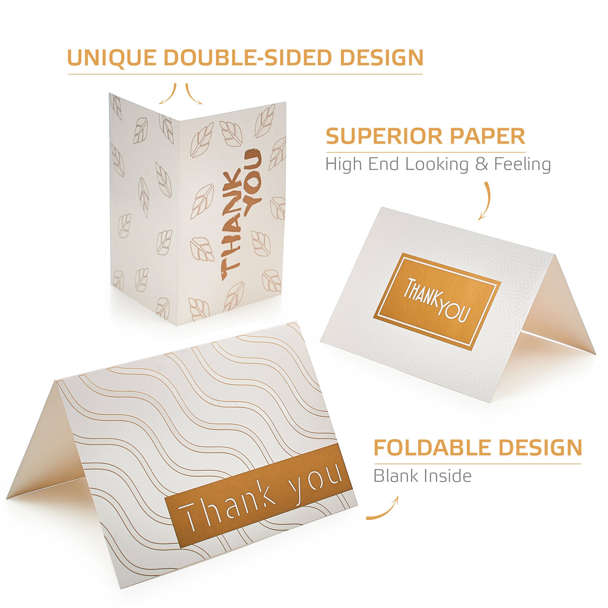 Thank You Cards Box Set - 40 Greeting Cards with Kraft Envelopes - Rose Gold/White Floral Design Note Cards - Best Thank You Notes for boy/girl Baby Shower, Men, Bridal, Wedding, Kids, Graduation