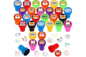 Hxezoc 24 Pieces Safari Animal Print Stamp, Mini Colorful Self Inking Jungle Animal Stamps Party Favors Assorted Stamp Set for Classroom Party Educational Learning Activities Supplies