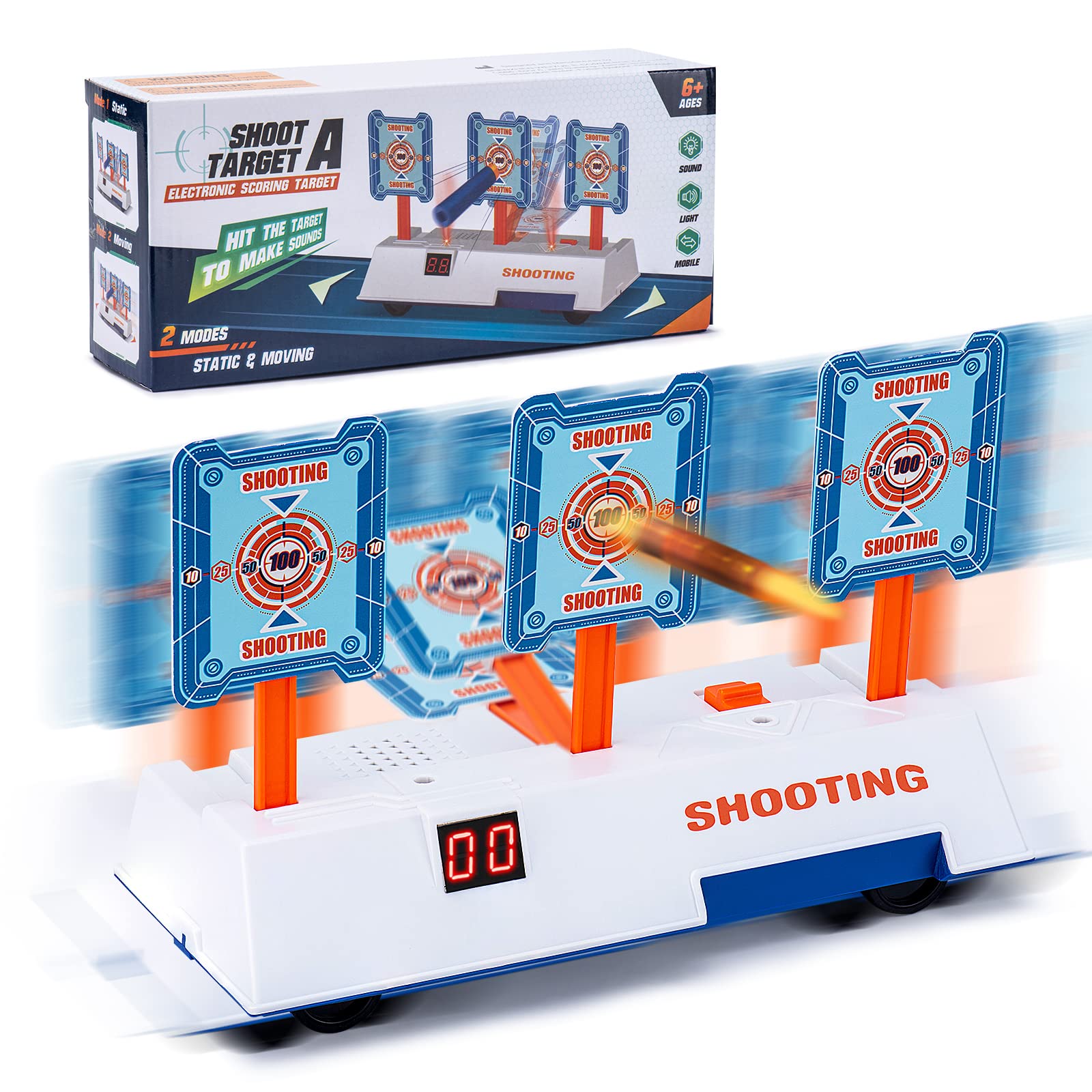 Keten (2021 New Edition) Electronic Moving Target for Nerf Guns, Shooting Target with Light Sound Effect for Nerf Guns, Ideal for Kids, Boys and Girls