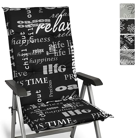 Beautissu Relax Hochlehner Auflage für Gartenstuhl 120x50 cm - Bequemes Sitzkissen Polsterauflage UV-Lichtecht - weitere Desi