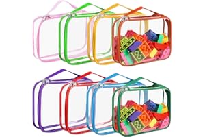 BOBOKA 8 Packs Toy Storage Bags with Zipper, Clear PVC Organizing Bags, Reusable Toy Storage Organizer with Portable Handle, Travel Waterproof Organizer Bags for Building Blocks, Puzzle, Toys and Books