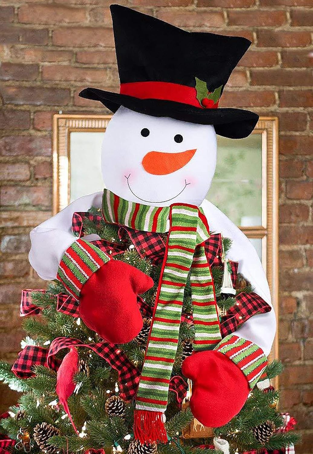 Tree Toppers - Christmas Tree Topper Snowman Hugger - Xmas Holiday Winter Wonderland Party Decoration Ornament Supplies