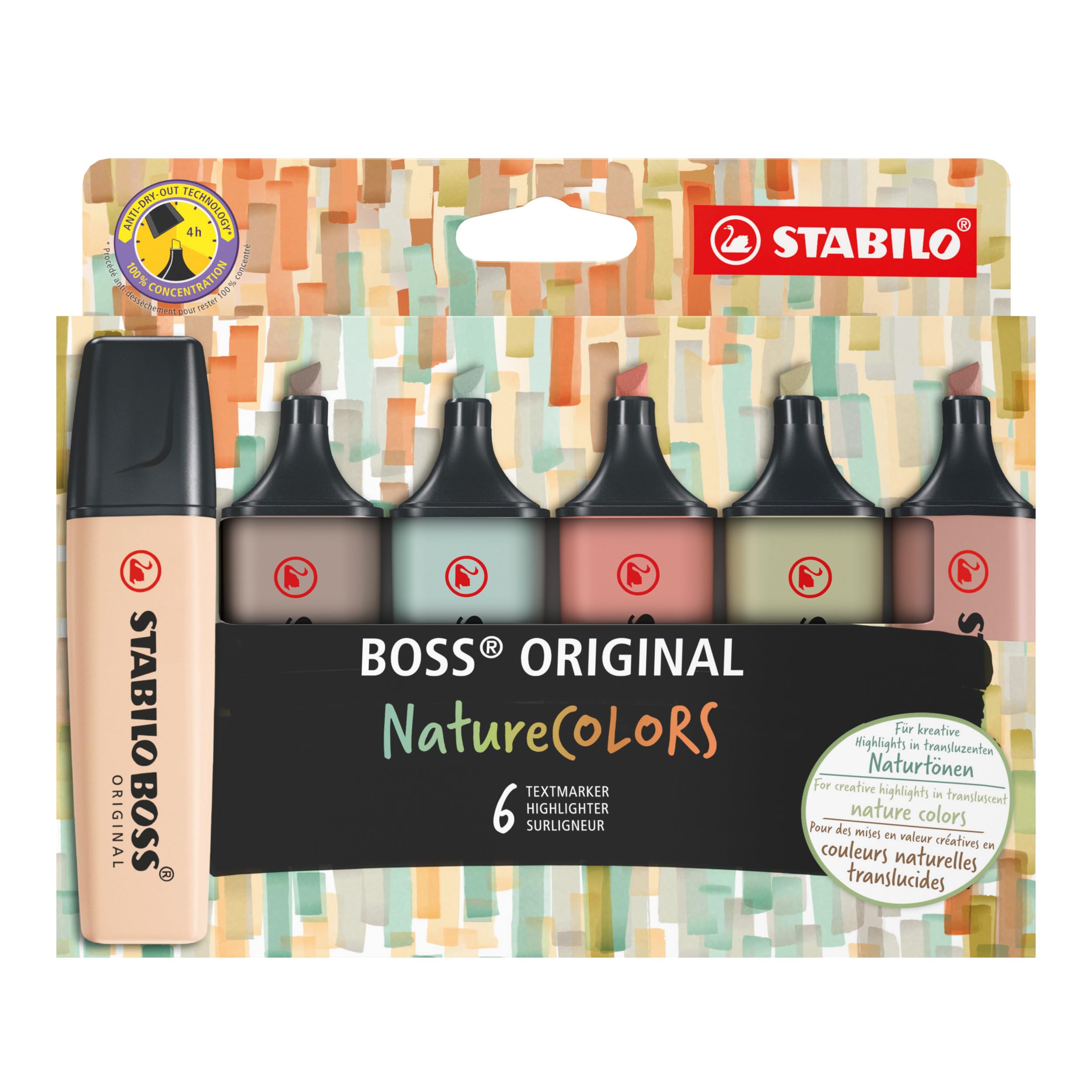 STABILO BOSS ORIGINAL NatureCOLORS - Highlighter - Pack of 6 - Beige, Warm Grey, Earth Green, Sienna, Mud Green, Umber