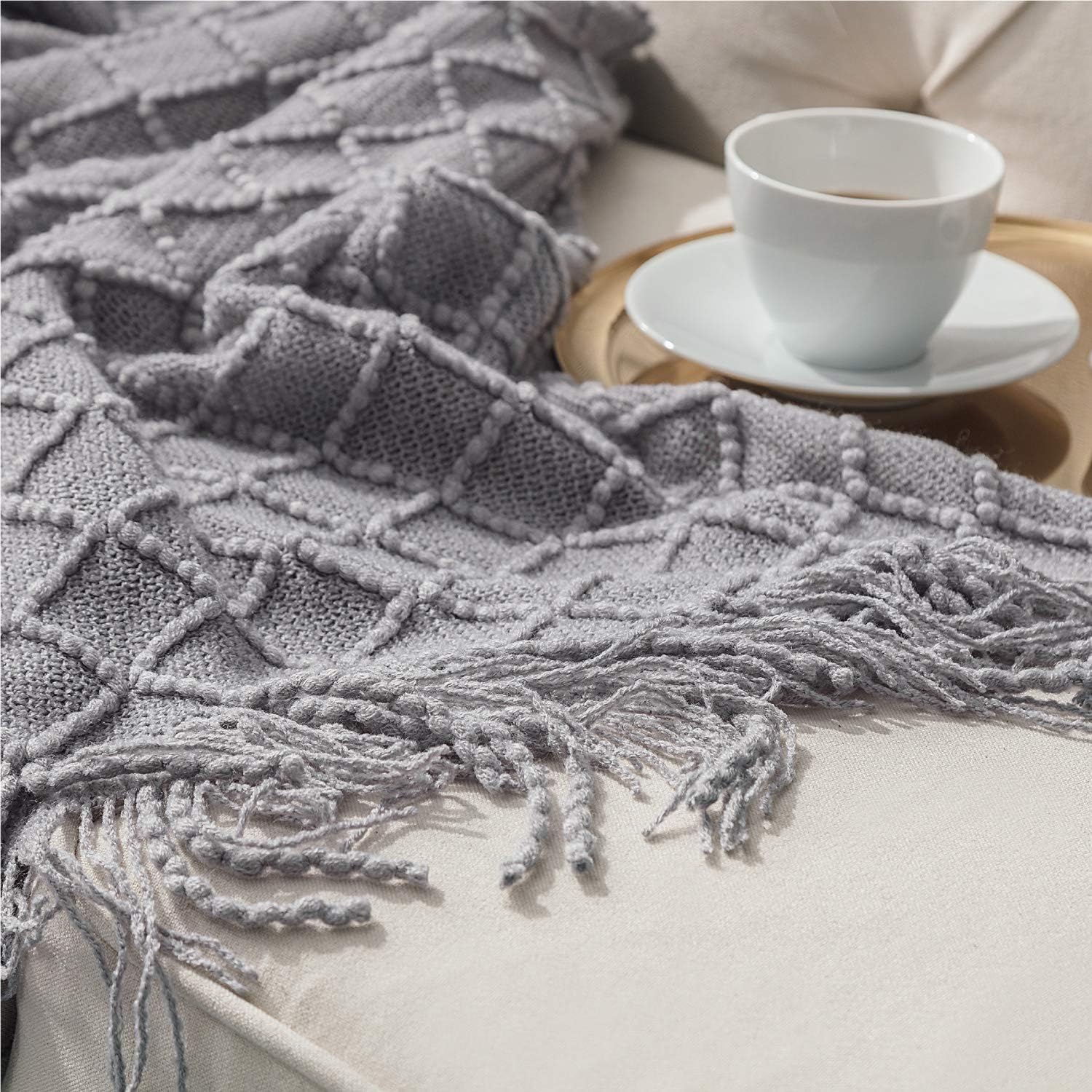 Bedsure 100% Acrylic Knit Throw Blanket, 50×60 Inch - Soft Warm Cozy Lightweight Decorative Blanket with Tassels for Couch, Bed, Sofa, Travel - All Seasons Suitable for Women, Men and Kids (Camel): Home & Kitchen