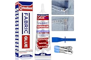 ATLASBOND Fabric Glue, Strong Fabric Glue for Clothing and Patches Permanent Washable, Flexible Liquid Stitch Leather Fabric Adhesive, Quick Invisible Repair, Effective Fusion All Fabrics