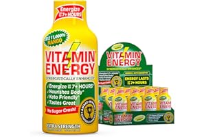 Vitamin Energy B12 11,000% Extra Strength Energy Shot Mango 12 Pack, 260mg Natural Caffeine, B12 & B6, Nootropic Focus, Vitality, Zero Sugar, Gluten-Free, Vegan, Kosher, 1.93 fl oz