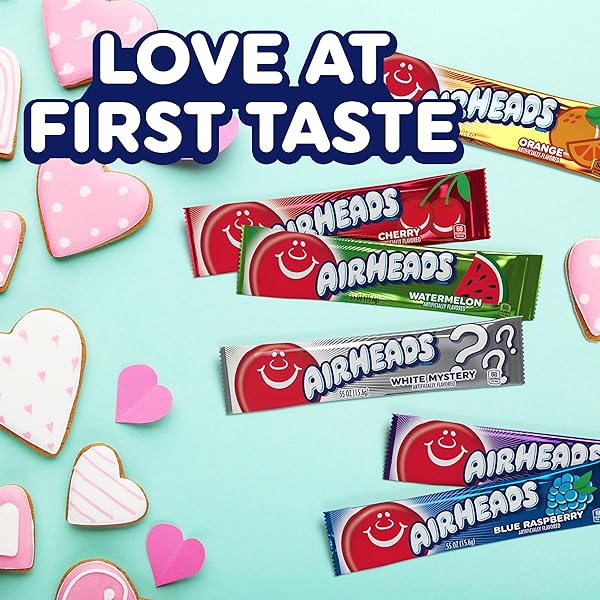 AIRHEADS CANDY, VALENTINE’S DAY ASSORTED FLAVORS EXCHANGE BOX – INCLUDES 26 MINI BARS & CARDS