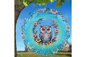 TEPAKEN Metal Wind Spinners for Outdoor,Birthday Gifts for Women Mom Grandma, 12 Inch Owl Wind Spinner Bird Devices Deterrent to Scare Birds Away from Yard Patio Farm, Kinetic Sculpture Garden Decor
