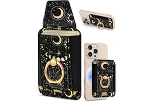 Shorogyt Compatible with Magsafe Wallet Magnetic Card Holder - Cute Phone Wallets with Ring Stand for iPhone 17/16/15/14/13/12 Series for Women Girls Start Moon Design, Fit 7 Cards