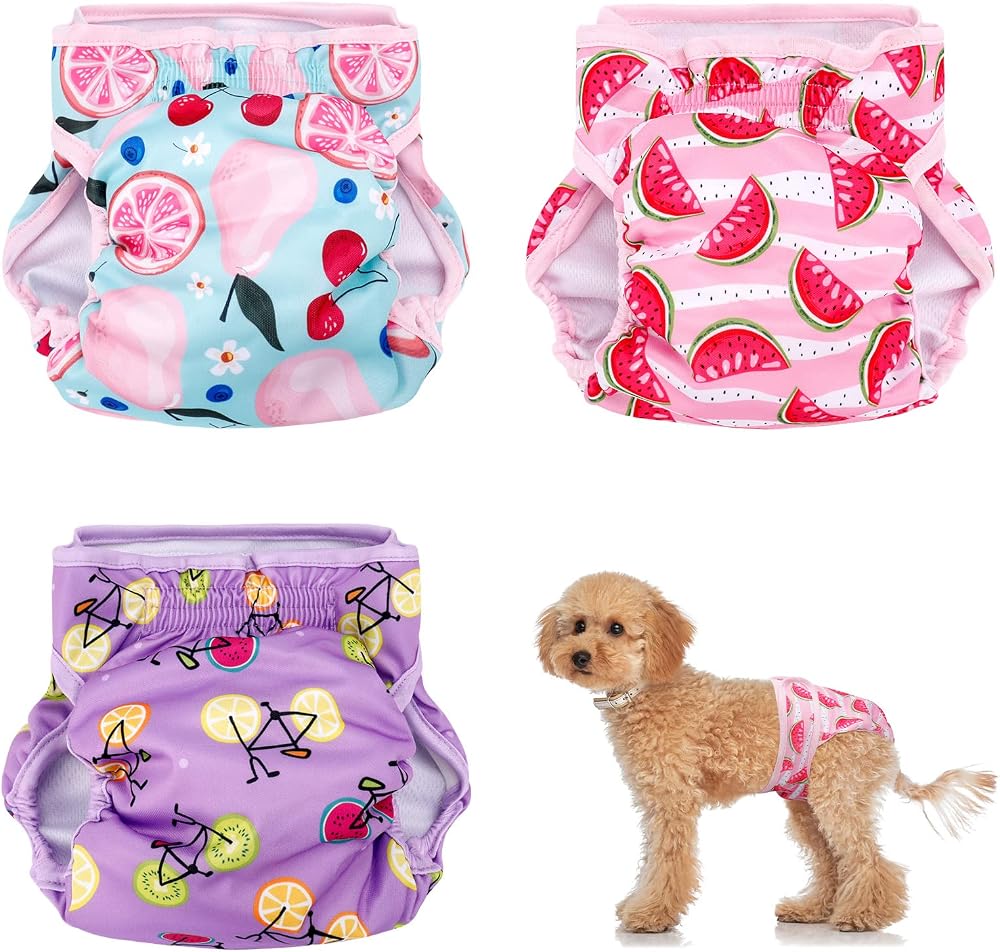 Heyu-Lotus Reusable Dog Nappies 3 Pack Female Washable Period Pants S/M 30-48cm
