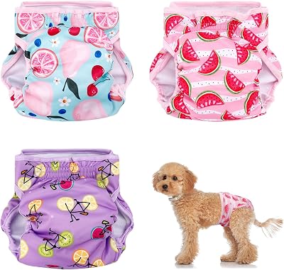 Heyu-Lotus Reusable Dog Nappies 3 Pack Female Washable Period Pants S/M 30-48cm