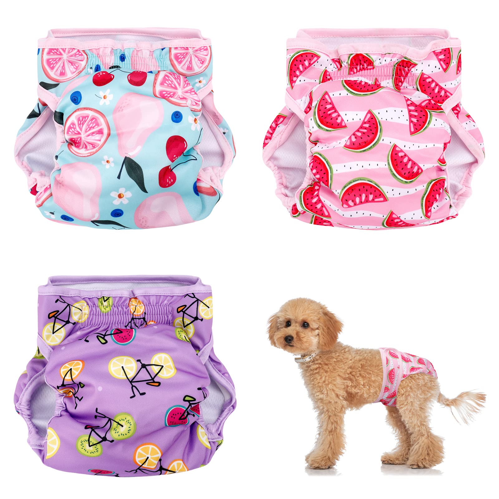 Heyu-Lotus Reusable Dog Nappies Female 3 Pack Washable Female Period Pants for Dogs Puppy Sanitary Diapers Wraps for Small Medium Incontinence Dogs(S, 30-39CM)