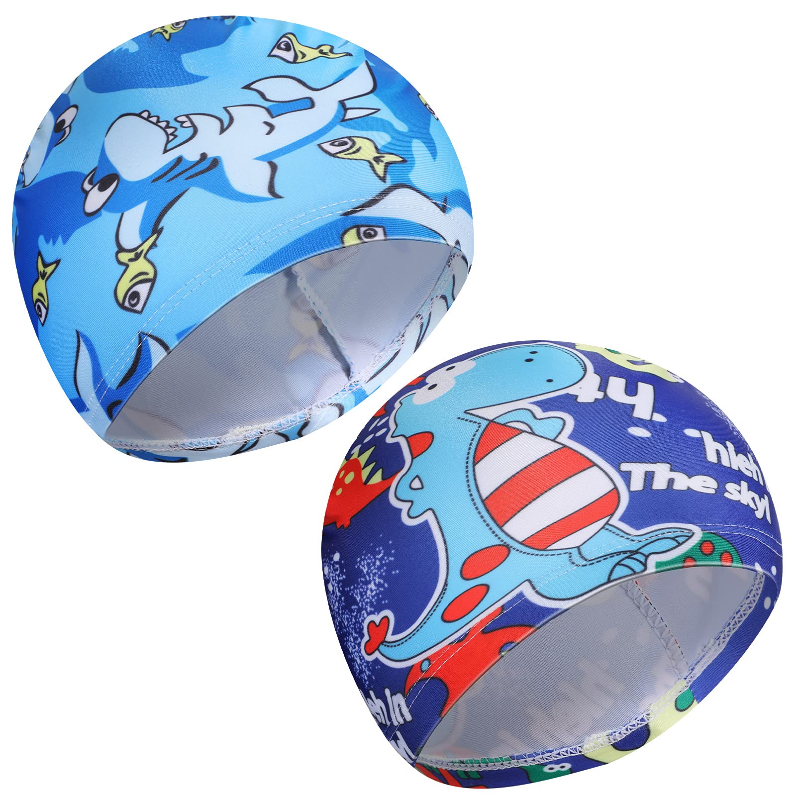 2 Pieces Kids Cute Swim Caps Cartoon Swimming Cap Elastic Polyester Swim Hat Bathing Cap for Boys Girls Aged 1-8 Years (Cute Style)