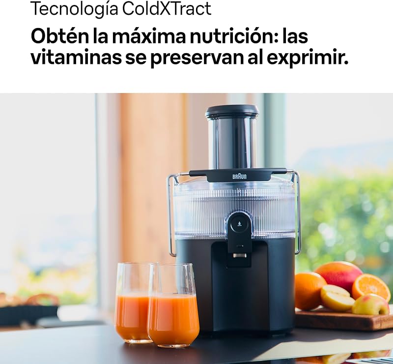 MultiJuice 5 SJ5000, Licuadora Extractor con Tecnología ColdXtract, Boquilla de 75 mm, Recipiente de 1,5 l, Antigoteo, Sistema de Seguridad Cuádruple, Filtro de Acero Inoxidable, 800 W, Negro — foto 4 de 8
