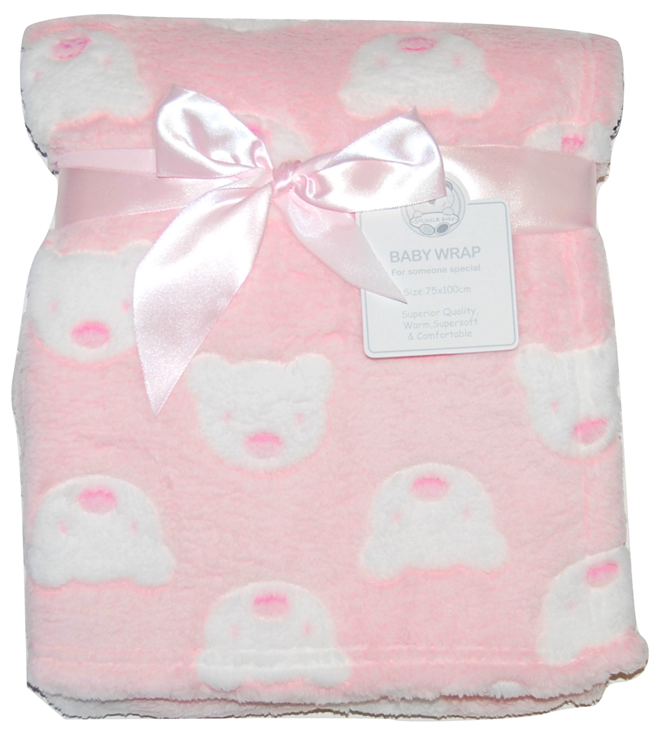 Baby Girl Soft Fleece Wrap Blanket Pram Cot Crib Moses Basket Pink Bear