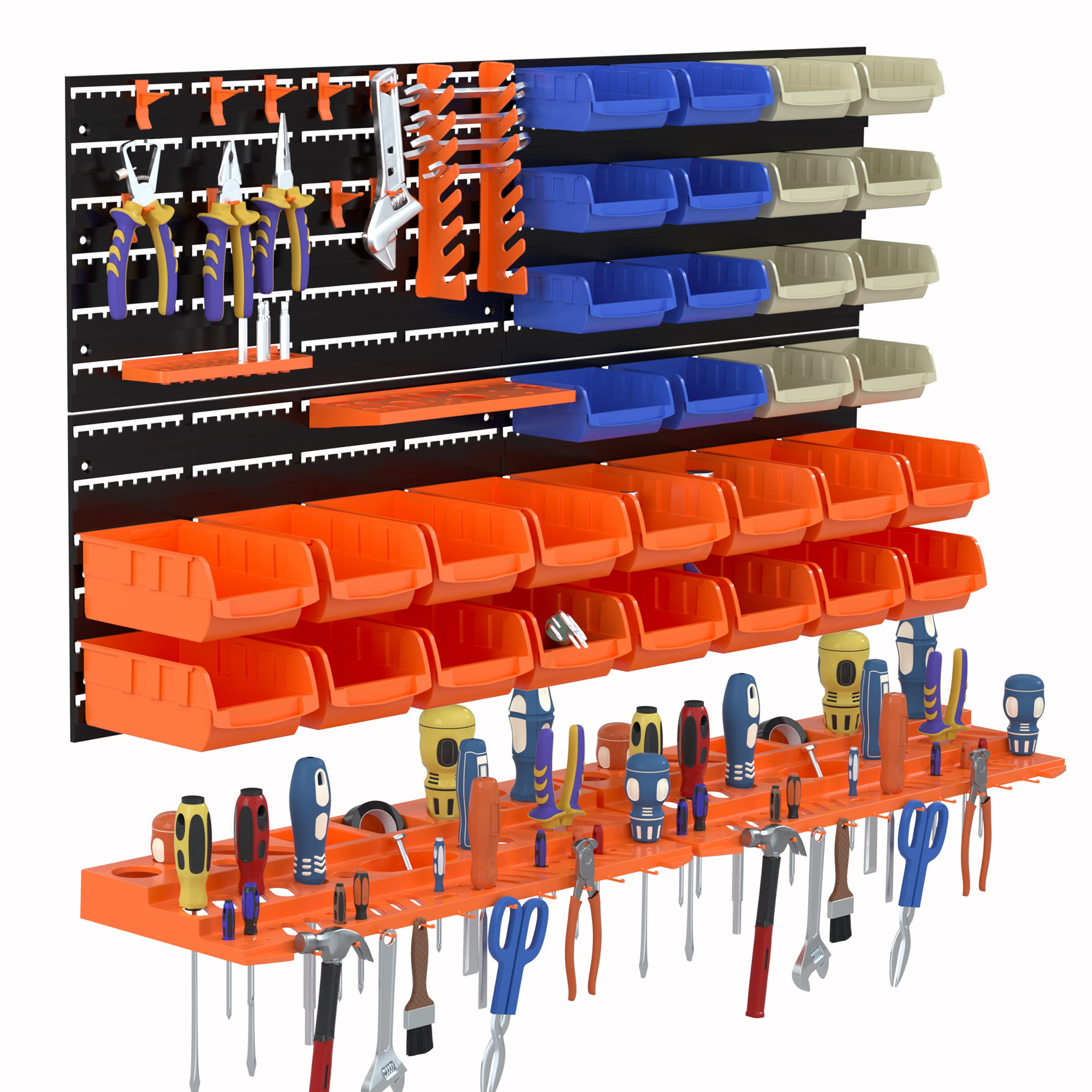 Photo 1 of 52PCS Wall Mounted Storage Bins Garage Storage Drawers with 4PCS Wall Mounting Peg Boards Workshop Parts Rack Container Tool Organizer Easy Access Compartments for Hardware Crafts Office Supplies