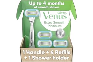 Gillette Venus Platinum Extra Smooth Metal Handle Women's Razor Handle + 4 Blade Refills, Pivoting Head and Ribbon of Moisture, Holiday Gifts for Women