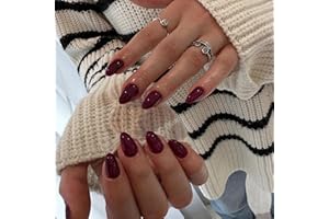 Wine Red Press On Nails Short Oval,KQueenest Thick Acrylic Nails Press Ons,Short Almond Nails Glue on,Natural Round Fake Nails,Burgundy One Color Gel Stick On Nails Set For Tiny Average Wide Nail Beds